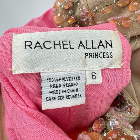 RACHEL ALLEN Pink Hand Beaded Open Back Halter Top Princess 2069 Prom Dress Sz 6 - Picture 12 of 12